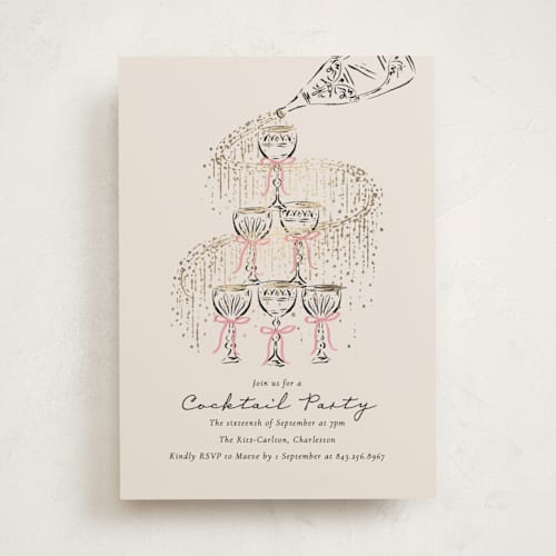This is a petal holiday party invitations with foil pressed by Jackie Crawford called sparkling champagne tower printing on signature in standard