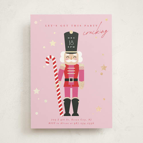 This is a candy holiday party invitations with foil pressed by Hudson meet Rose called cracking printing on signature in standard