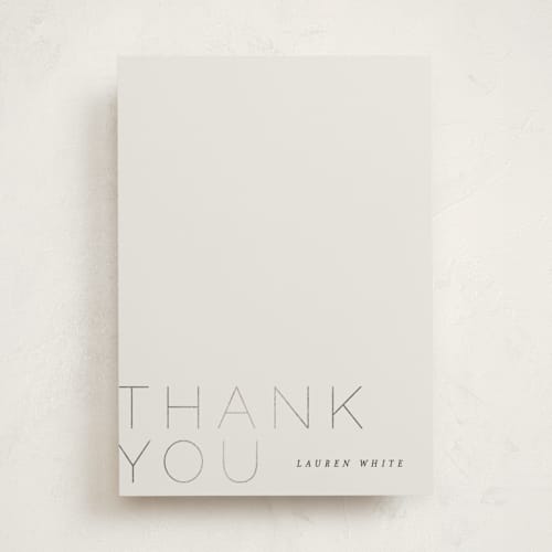 This is a onyx personalized stationery thank you cards with foil pressed by Pixel and Hank called thin thank you printing on signature in 5x7