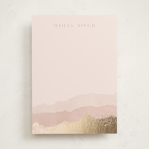 This is a rose quartz personalized stationery thank you cards with foil pressed by silverscreen studio called painted desert printing on signature in 5x7