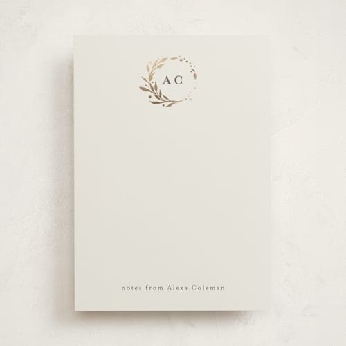 This is a golden personalized stationery thank you cards with foil pressed by Anastasia Makarova called lovely wreath printing on signature in 5x7
