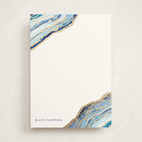 This is a navy personalized stationery thank you cards with foil pressed by Kaydi Bishop called gilt agate printing on signature in 5x7