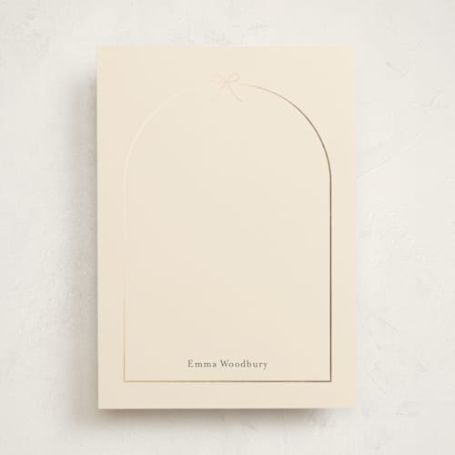 This is a creampuff personalized stationery thank you cards with foil pressed by Carolyn MacLaren called arching bow printing on signature in 5x7