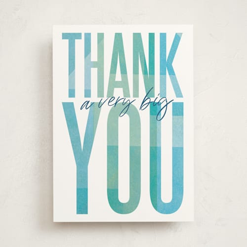 This is a ocean tbd with standard by Robert and Stella called extra big thank you printing on signature in greeting cards