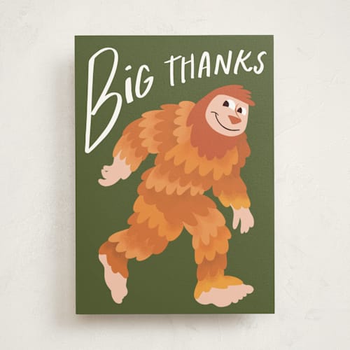 This is a big foot tbd with standard by Haley Warner called big foot thanks printing on signature in greeting cards