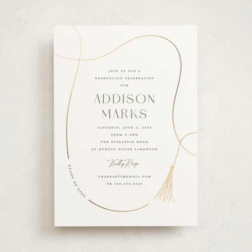 This is a snow graduation invitations with foil pressed by Lauren Chism called twirling tassle printing on signature in standard