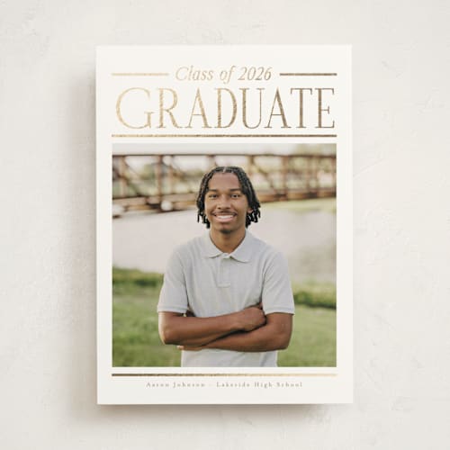 This is a cloud graduation announcements with foil pressed by Nicole Walsh called in line printing on signature in standard