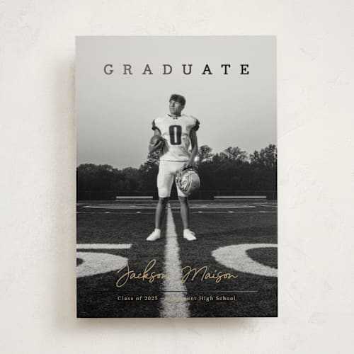 This is a honey graduation announcements with foil pressed by Kaydi Bishop called balance printing on signature in standard