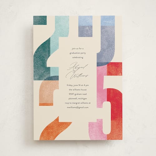 This is a confetti graduation invitations with standard by Pixel and Hank called grad party printing on signature in standard