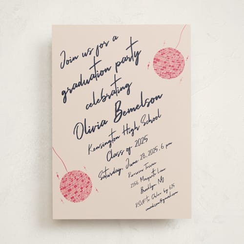 This is a fuchsia graduation invitations with standard by Sarah Rosenthal called sparkle and rhythm celebration printing on signature in standard