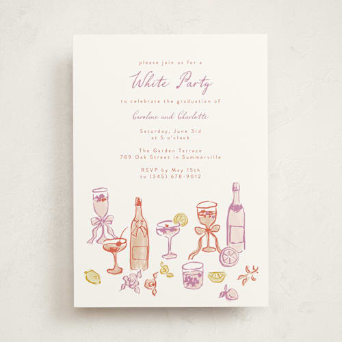 This is a orchid graduation invitations with standard by Cass Loh called cocktails and laughter printing on signature in standard
