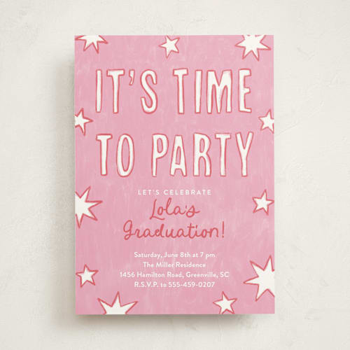 This is a cotton candy graduation invitations with standard by Kercia Jane called starry celebration printing on signature in standard