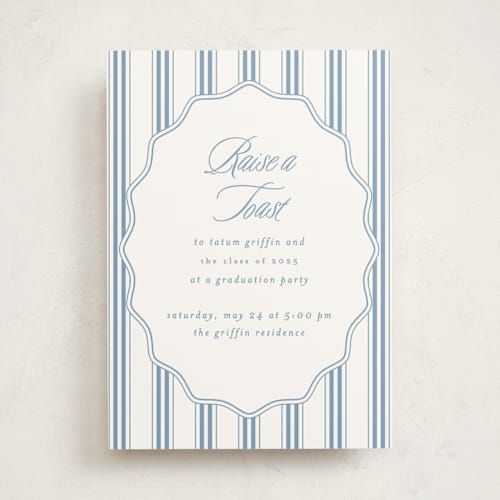 This is a provincial blue graduation invitations with standard by Creo Study called stately printing on signature in standard