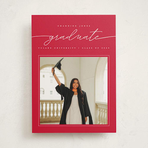 This is a petal graduation announcements with standard by Pixel and Hank called simple details printing on doublethick in photo_mount