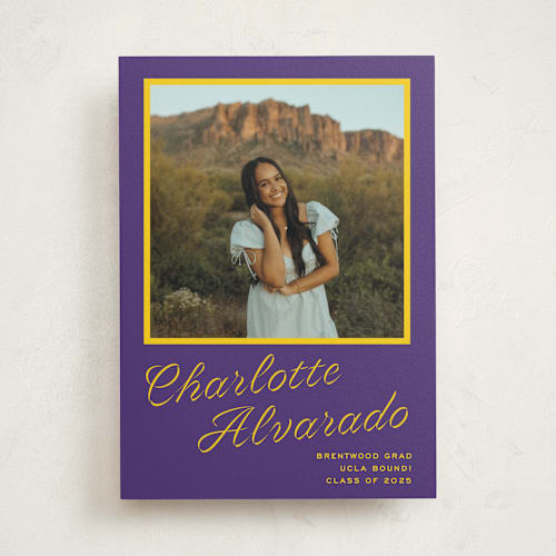 This is a eggplant graduation announcements with standard by Megan Davis called cotillion printing on doublethick in photo_mount