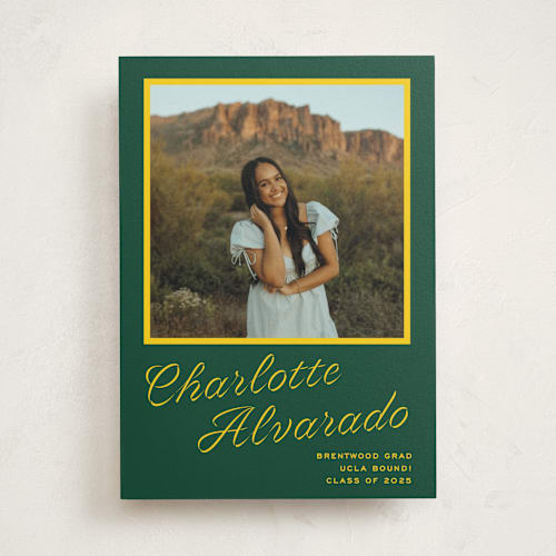 This is a evergreen graduation announcements with standard by Megan Davis called cotillion printing on doublethick in photo_mount