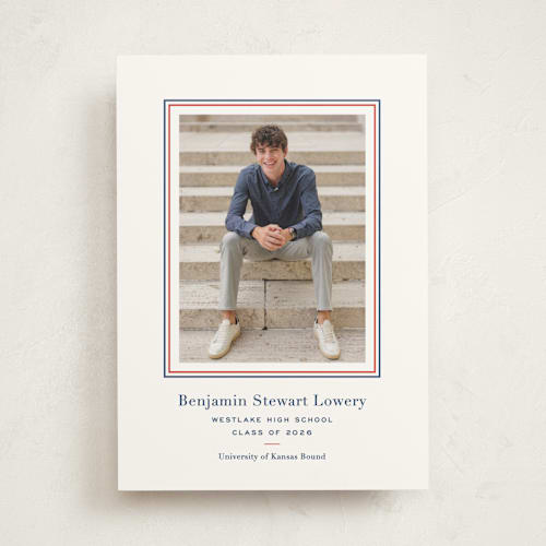 This is a navy graduation announcements with standard by Megan Davis called study printing on recycled in photo_mount