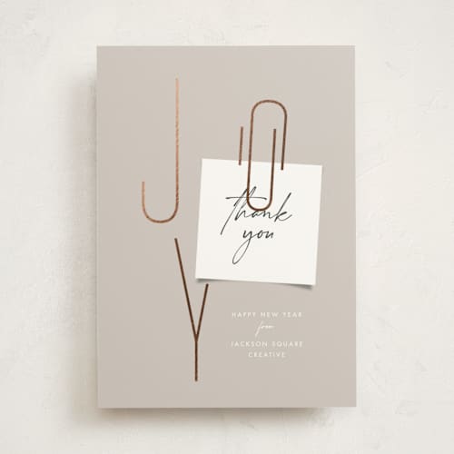 This is a tinsel business holiday cards with foil pressed by Amy Payne called joy note printing on signature in standard
