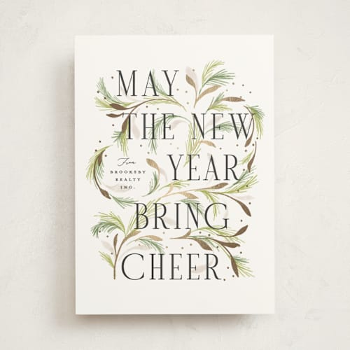 This is a greenery business holiday cards with foil pressed by Erin L. Wilson called flora printing on signature in standard