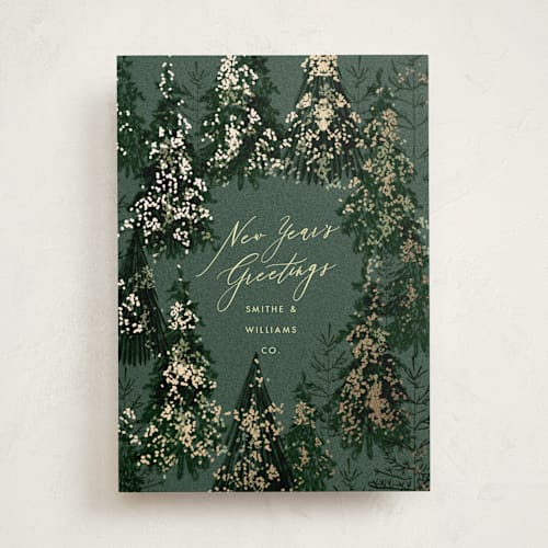 This is a pine business holiday cards with foil pressed by Baumbirdy called tree lights printing on signature in standard
