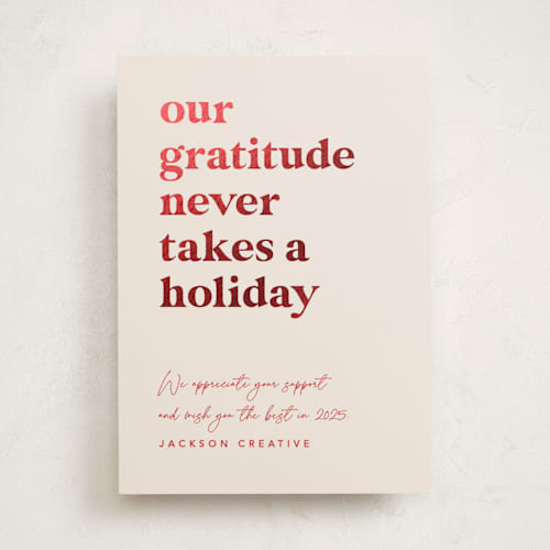 This is a candy cane business holiday cards with foil pressed by Louise Kay called always grateful printing on signature in standard