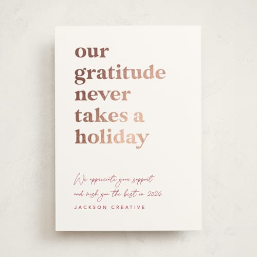 This is a sugar plum business holiday cards with foil pressed by Louise Kay called always grateful printing on signature in standard