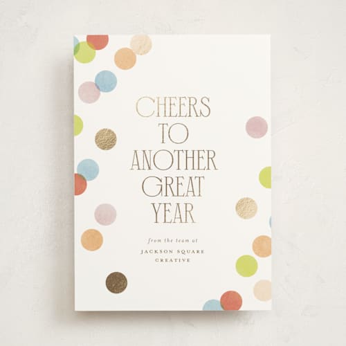 This is a candy business holiday cards with foil pressed by Ellen Schlegelmilch called confetti dots printing on signature in standard