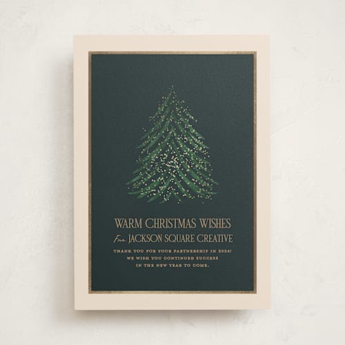 This is a forest business holiday cards with foil pressed by Julie Murray called shining lights printing on signature in standard