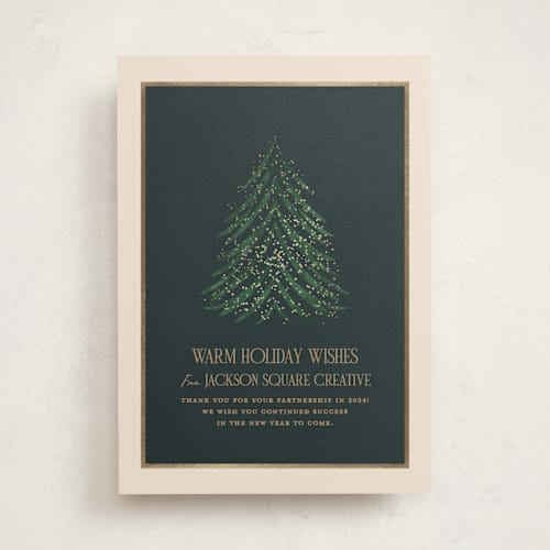 This is a forest business holiday cards with foil pressed by Julie Murray called shining lights printing on signature in standard