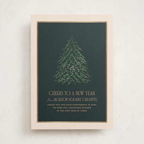This is a forest business holiday cards with foil pressed by Julie Murray called shining lights printing on signature in standard