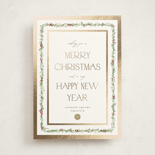 This is a holly berry business holiday cards with foil pressed by Susan Moyal called holiday vine printing on signature in standard