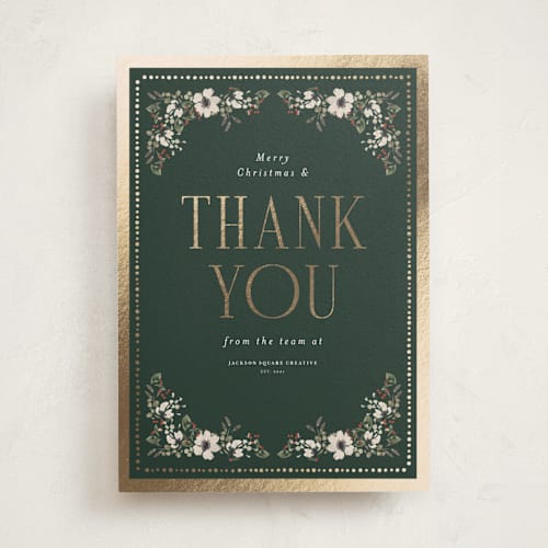 This is a evergreen business holiday cards with foil pressed by Itsy Belle Studio called botanical thank you printing on signature in standard