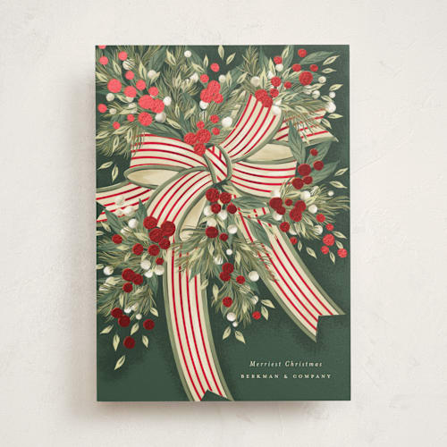 This is a forest business holiday cards with foil pressed by Jackie Crawford called ribbon bouquet printing on signature in standard