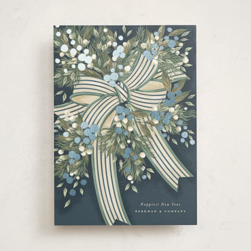 This is a frost business holiday cards with foil pressed by Jackie Crawford called ribbon bouquet printing on signature in standard
