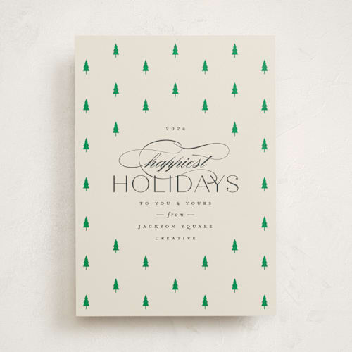 This is a ivory business holiday cards with standard by Carolyn Nicks called joyful trees printing on signature in standard
