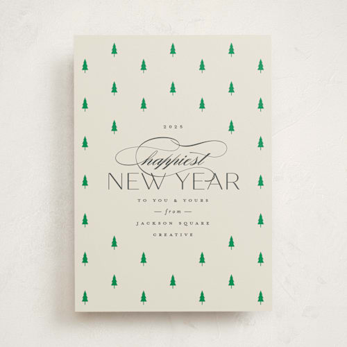 This is a ivory business holiday cards with standard by Carolyn Nicks called joyful trees printing on signature in standard