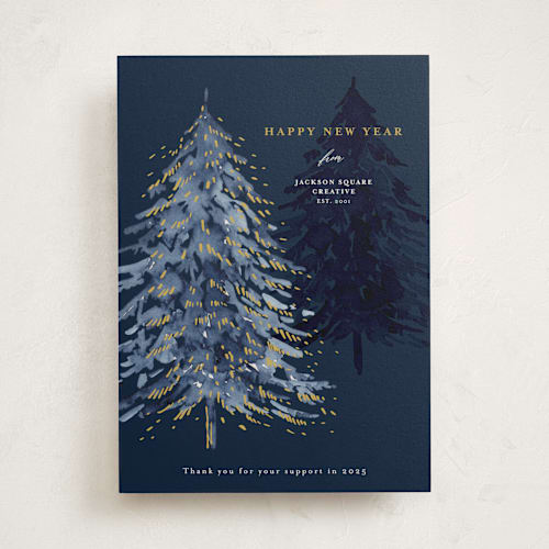 This is a midnight business holiday cards with standard by frau brandt called midnight tree printing on signature in standard