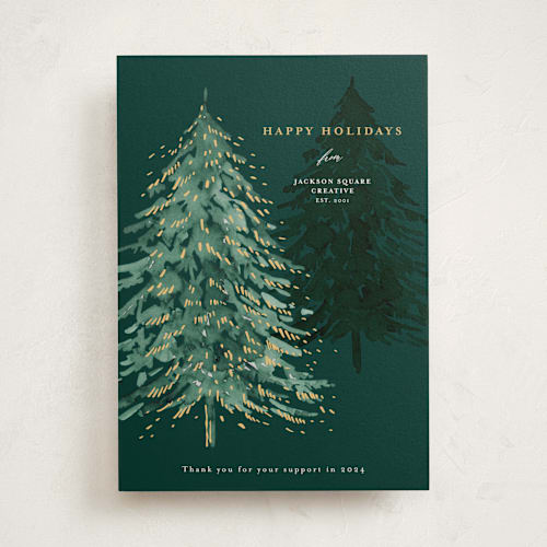 This is a pine business holiday cards with standard by frau brandt called midnight tree printing on signature in standard