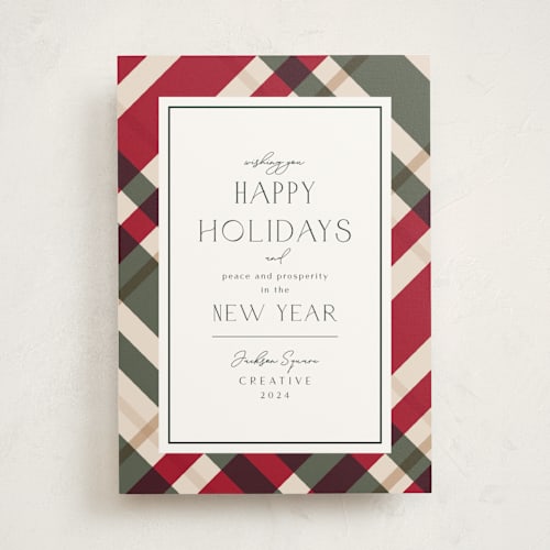 This is a berry business holiday cards with standard by Chris Griffith called plaid suit holiday printing on signature in standard