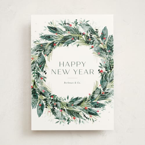 This is a vert business holiday cards with standard by Jackie Crawford called watercolor festive wreath printing on signature in standard