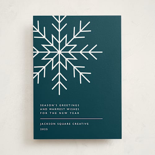 This is a teal business holiday cards with standard by Heather Schertzer called snowflake wishes printing on signature in standard