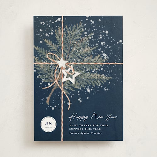This is a blueberry business holiday cards with standard by Anastasia Makarova called present printing on signature in standard