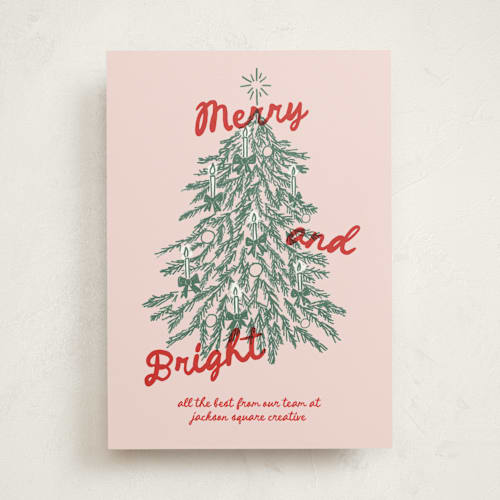 This is a winter rose business holiday cards with standard by Holly Whitcomb called vintage candlelit tree printing on signature in standard