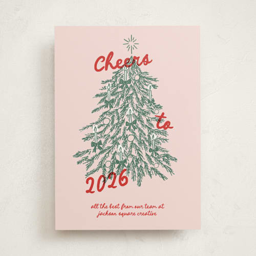 This is a winter rose business holiday cards with standard by Holly Whitcomb called vintage candlelit tree printing on signature in standard