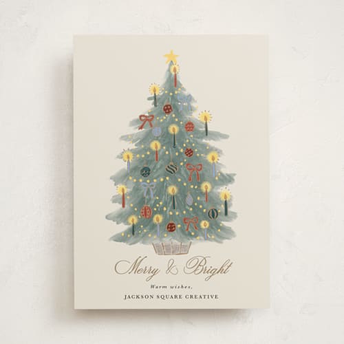This is a winter mint business holiday cards with standard by Cass Loh called candlelit christmas printing on signature in standard
