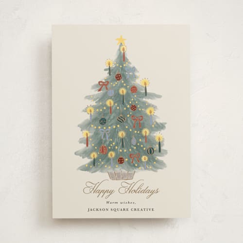 This is a winter mint business holiday cards with standard by Cass Loh called candlelit christmas printing on signature in standard