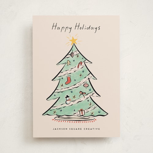 This is a eggshell business holiday cards with standard by chocomocacino called jordgubbstårta printing on signature in standard