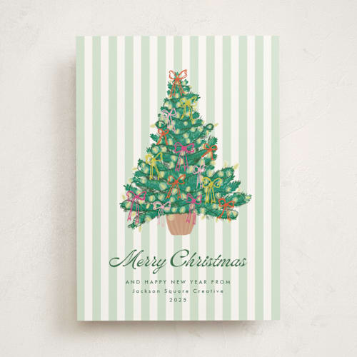 This is a wintergreen business holiday cards with standard by Erika Firm called lobby bow tree printing on signature in standard