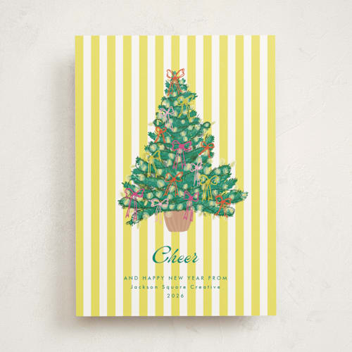 This is a chartreuse business holiday cards with standard by Erika Firm called lobby bow tree printing on signature in standard