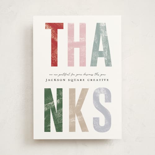 This is a candy dish business holiday cards with standard by Pixel and Hank called big thanks printing on signature in standard